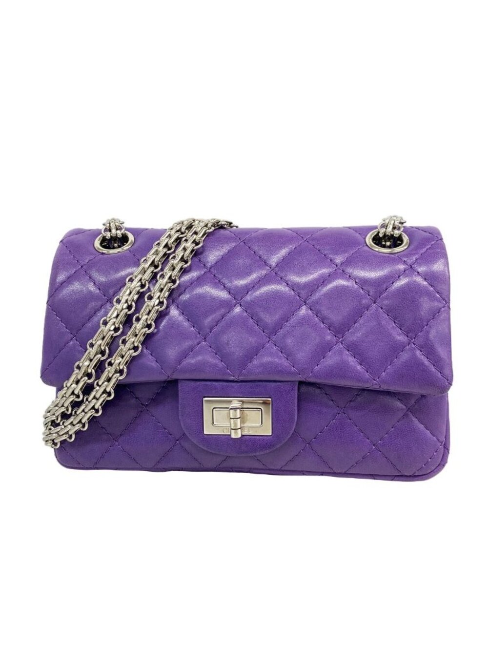 Chanel Shoulder Bag 2.55 Quilted Lambskin Purple Silver